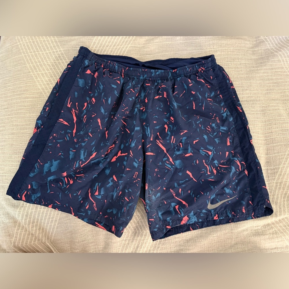 Nike Blue and Pink Patterned Athletic Shorts, Size L